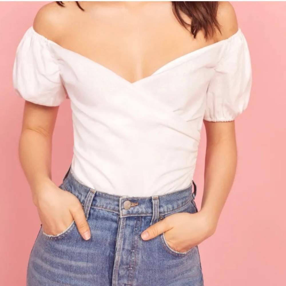 REFORMATION FRAMBOISE OFF SHOULDER TOP